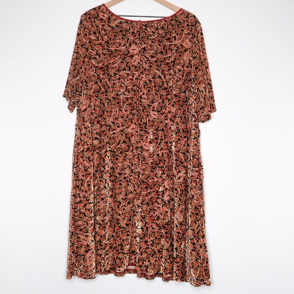 ModCloth Womens Velour Dress Plus Size 4X Red Gold Brown Floral‎ Event Cocktail - Picture 2 of 13